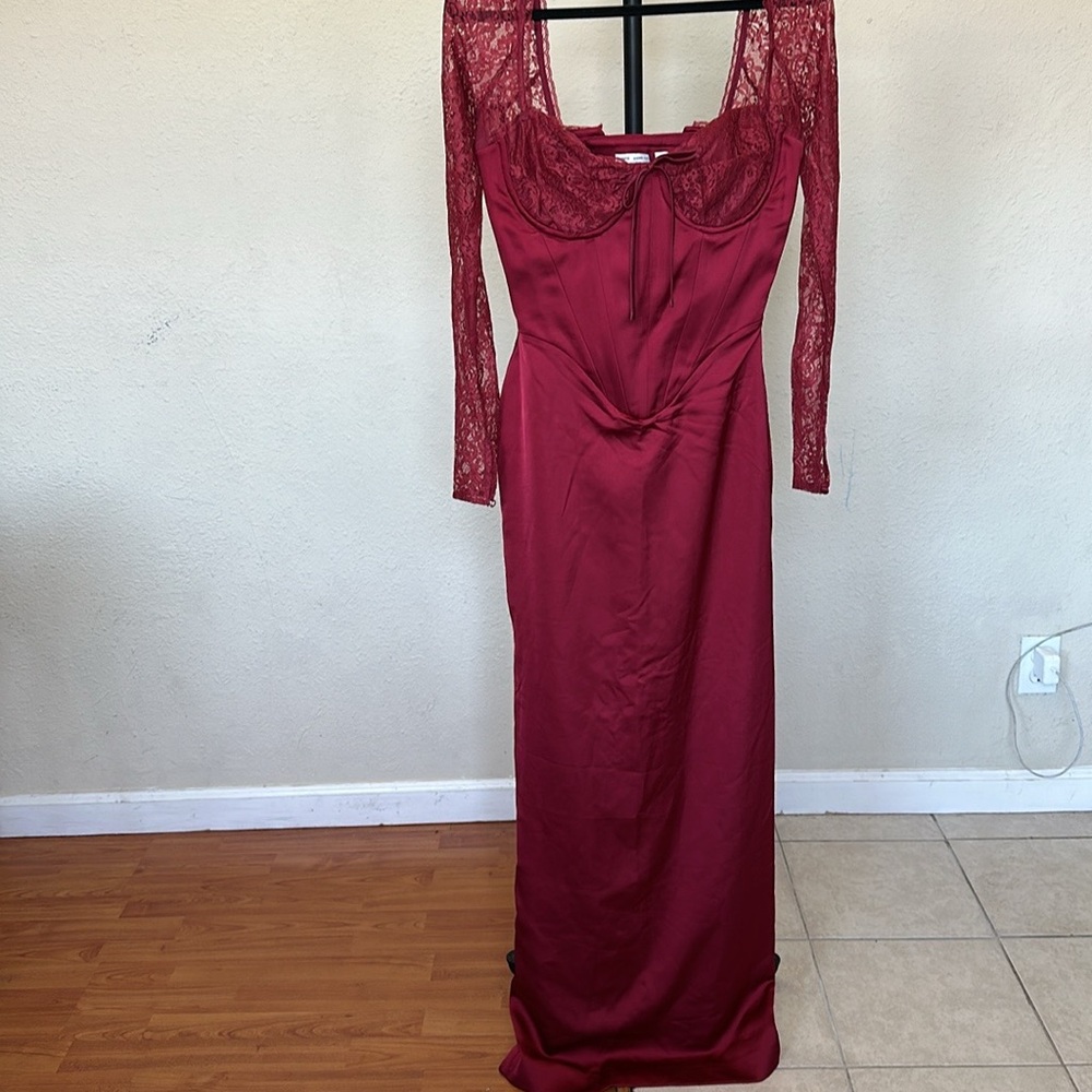 HOUSE OF CB XS A-C 'Perdi' Berry Satin Maxi Dress with Corset NWOT size XS - Picture 12 of 15